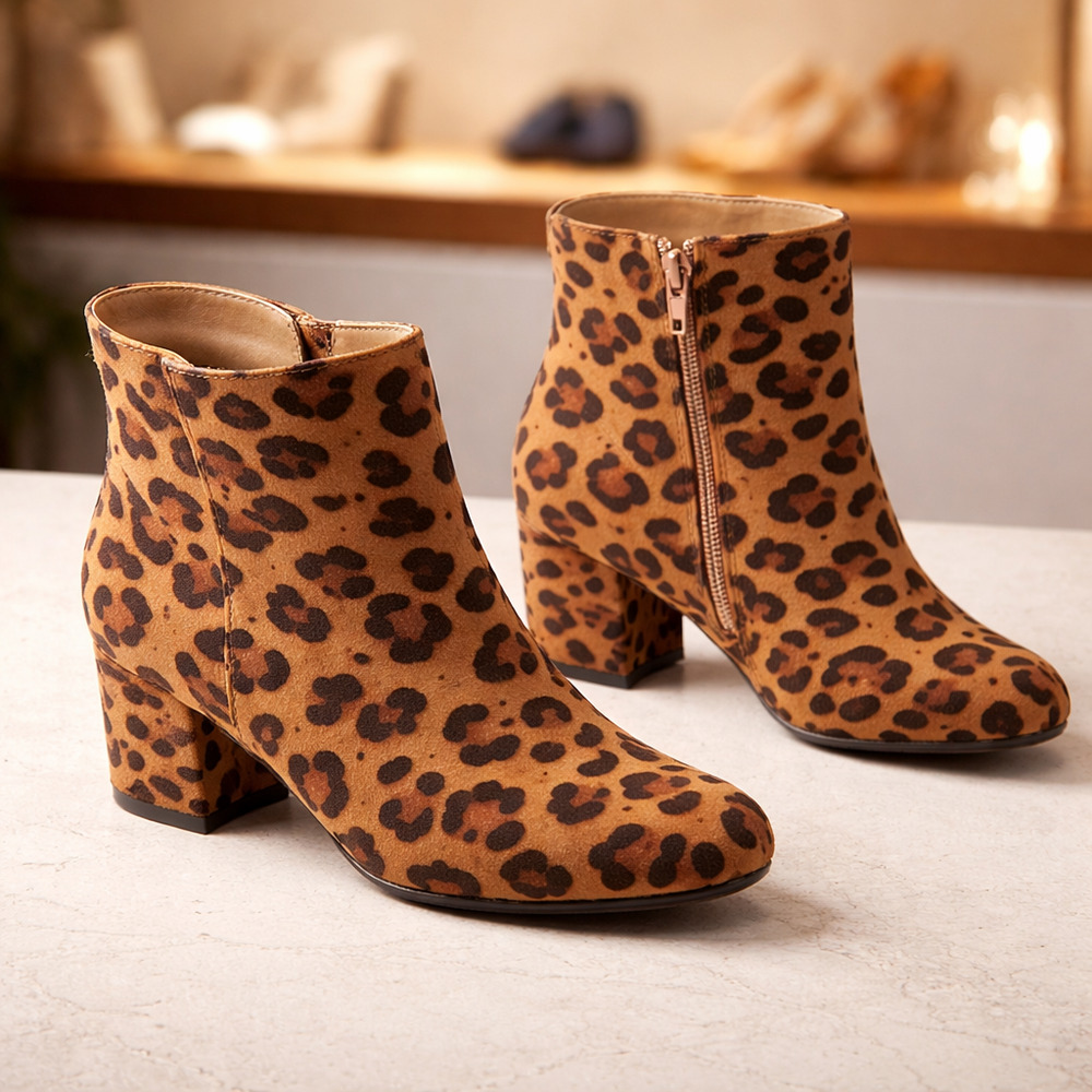 Moody Leopard Print Faux Suede Bootie by Bamboo 3" Block heel size 7.5